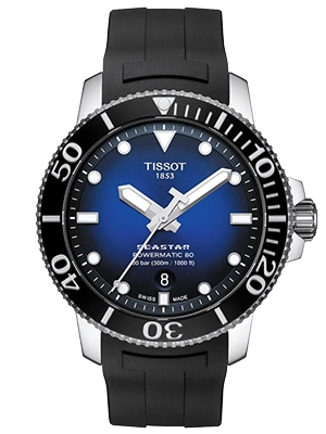 Tissot Seastar 1000 Powermatic 80 kaucsuk szíjas kék számlapos férfi karóra Tissot Seastar 1000 Powermatic 80 kaucsuk szíjas kék számlapos férfi karóra