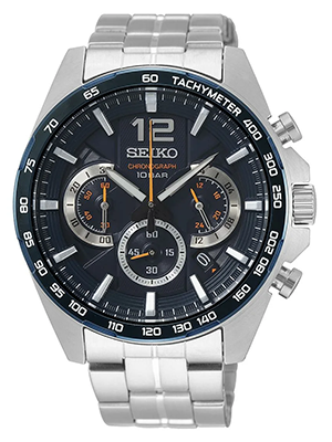 Seiko Ezüst fémszíjas sötétkék kvarc chronograph férfi óra Seiko Ezüst fémszíjas sötétkék kvarc chronograph férfi óra
