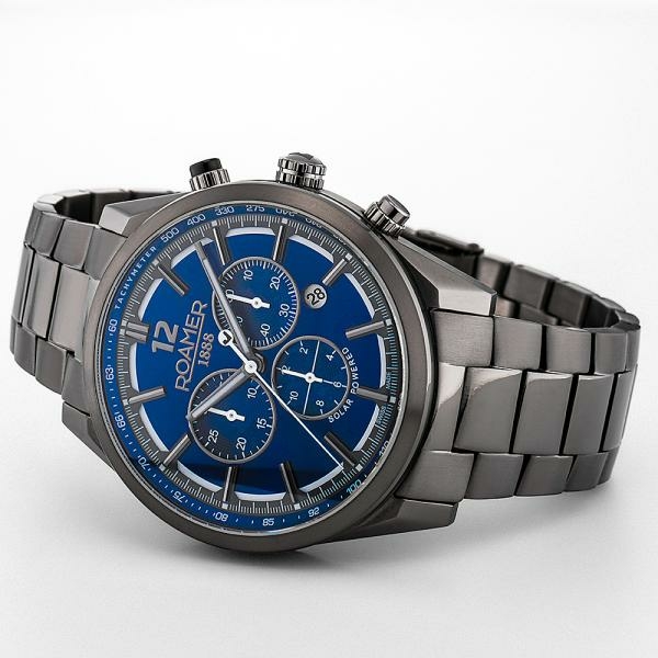 Roamer Helios Power titántokos solar kék férfi chronograph karóra 973981444520